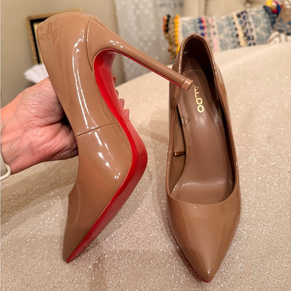 Aldo Tan Heels with Red Soles, Size 7.5